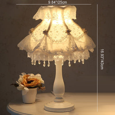 Modern Art Deco Pendant Round Lace Fabric Resin 1-Light Table Lamp For Bedroom