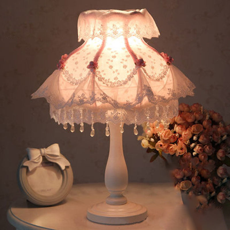 Modern Art Deco Pendant Round Lace Fabric Plastic 1-Light Table Lamp For Bedroom