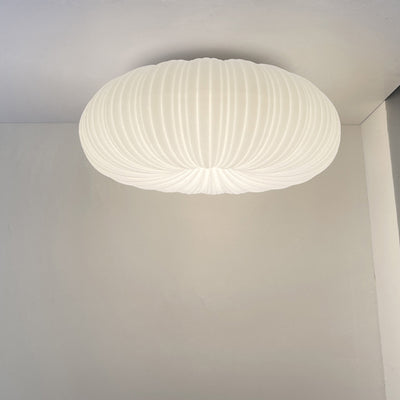 Modern Simplicity Cream Pumpkin Round PE Iron LED Flush Mount Ceiling Light For Living Room