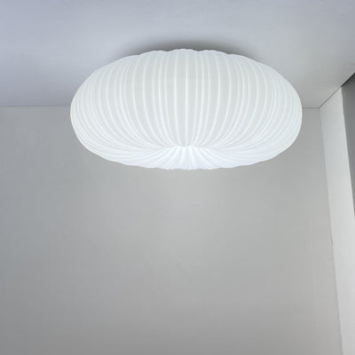 Modern Simplicity Cream Pumpkin Round PE Iron LED Flush Mount Ceiling Light For Living Room