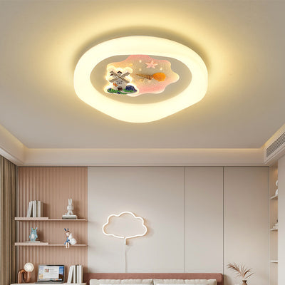 Modern Art Deco Kids Cartoon Pinwheel Beach Round PE Iron LED Flush Mount Ceiling Light For Bedroom