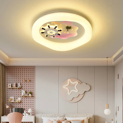 Modern Art Deco Kids Cartoon Pinwheel Beach Round PE Iron LED Flush Mount Ceiling Light For Bedroom