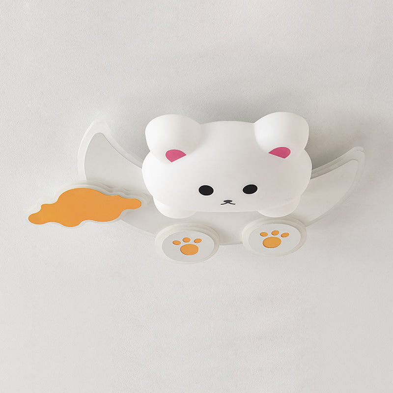 Modern Art Deco Kids Bunny Bear Cloud Crescent PE Iron LED Flush Mount Ceiling Light For Bedroom