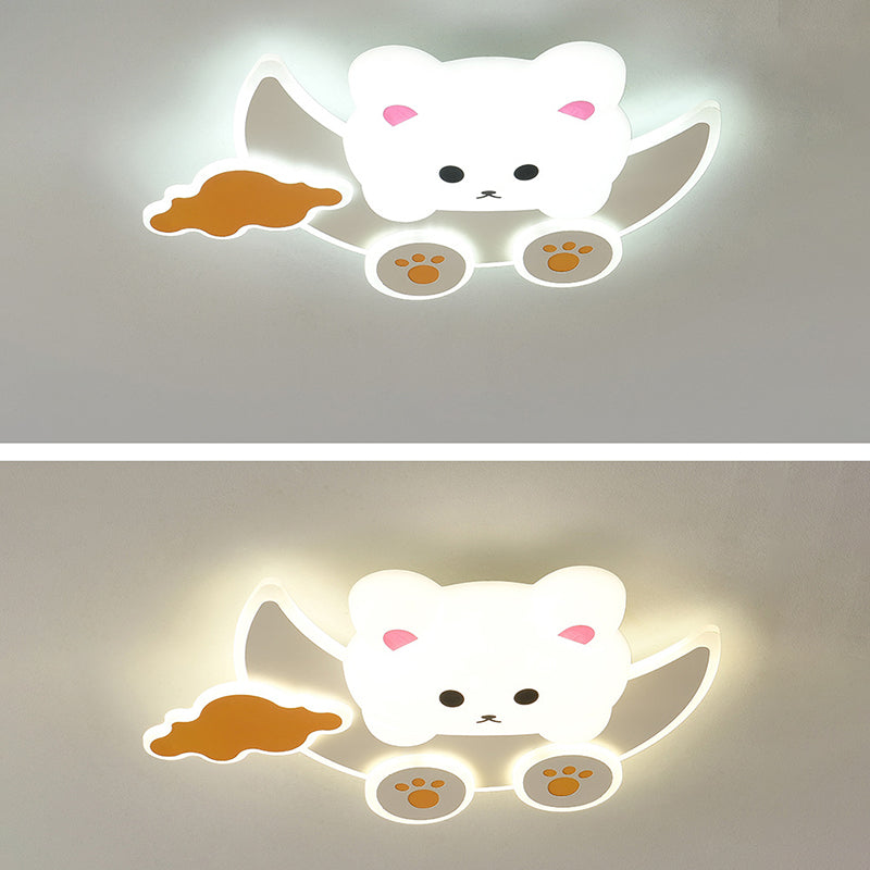 Modern Art Deco Kids Bunny Bear Cloud Crescent PE Iron LED Flush Mount Ceiling Light For Bedroom