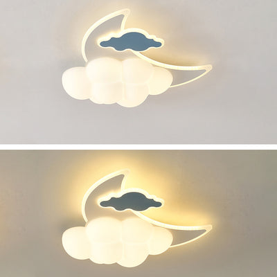 Modern Art Deco Kids Bunny Bear Cloud Crescent PE Iron LED Flush Mount Ceiling Light For Bedroom