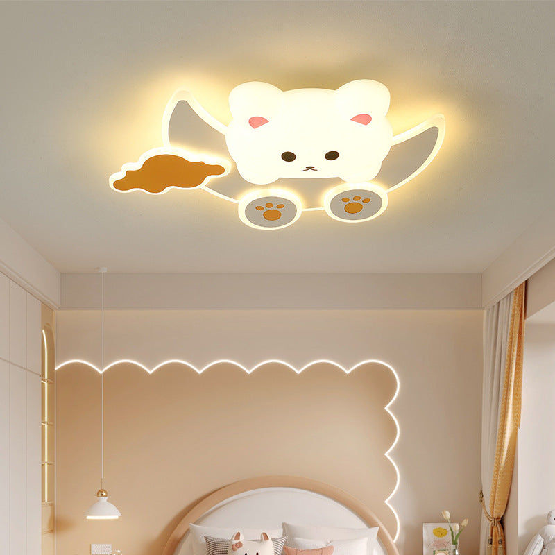 Modern Art Deco Kids Bunny Bear Cloud Crescent PE Iron LED Flush Mount Ceiling Light For Bedroom