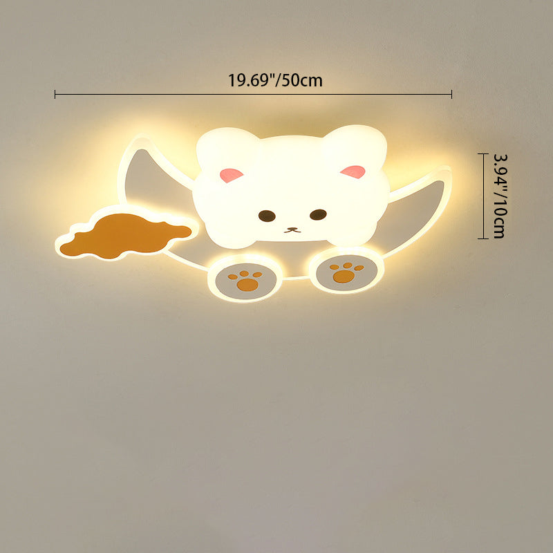 Modern Art Deco Kids Bunny Bear Cloud Crescent PE Iron LED Flush Mount Ceiling Light For Bedroom