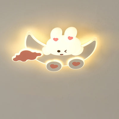 Modern Art Deco Kids Bunny Bear Cloud Crescent PE Iron LED Flush Mount Ceiling Light For Bedroom