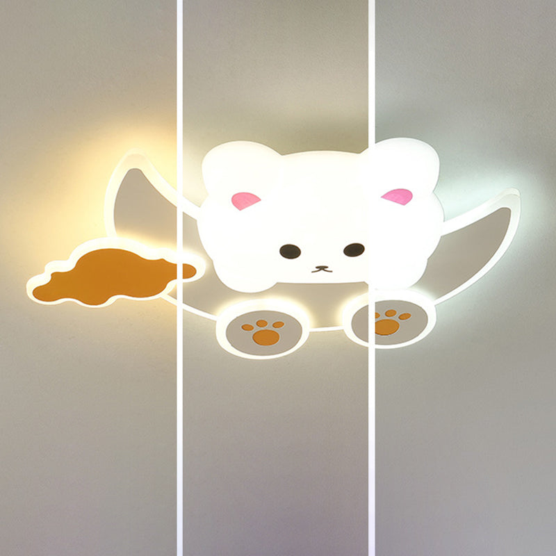 Modern Art Deco Kids Bunny Bear Cloud Crescent PE Iron LED Flush Mount Ceiling Light For Bedroom