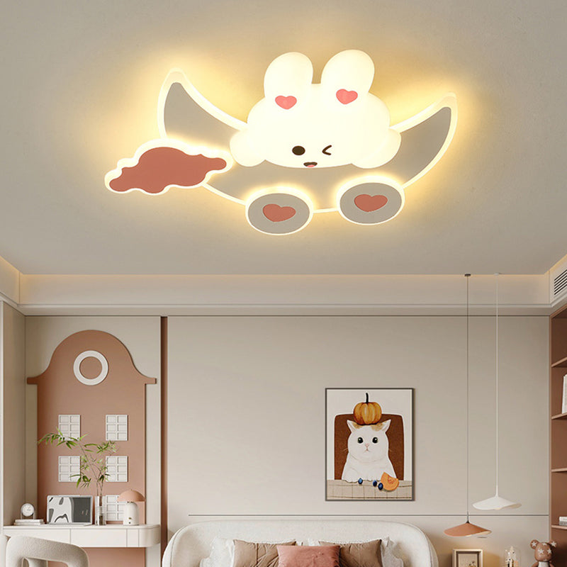 Modern Art Deco Kids Bunny Bear Cloud Crescent PE Iron LED Flush Mount Ceiling Light For Bedroom