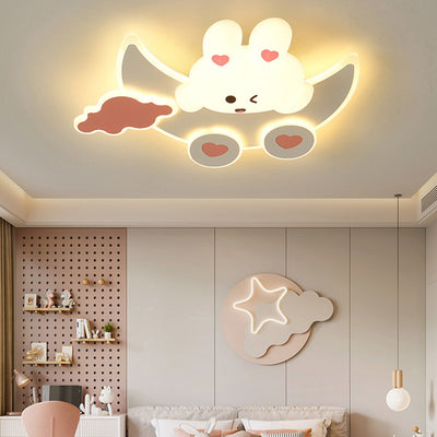 Modern Art Deco Kids Bunny Bear Cloud Crescent PE Iron LED Flush Mount Ceiling Light For Bedroom