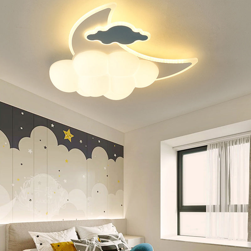 Modern Art Deco Kids Bunny Bear Cloud Crescent PE Iron LED Flush Mount Ceiling Light For Bedroom