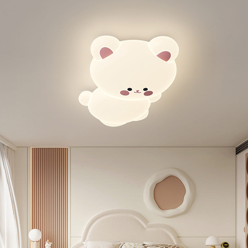 Modern Art Deco Kids Cartoon Koala Bear PE Iron LED Flush Mount Ceiling Light For Bedroom