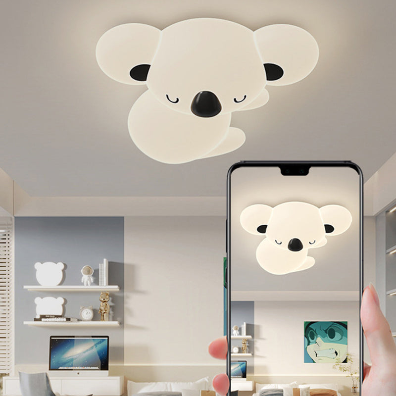 Modern Art Deco Kids Cartoon Koala Bear PE Iron LED Flush Mount Ceiling Light For Bedroom