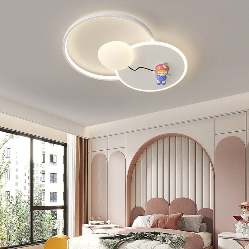 Modern Art Deco Kids Round Cartoon Love Heart Star PE Iron LED Flush Mount Ceiling Light For Bedroom