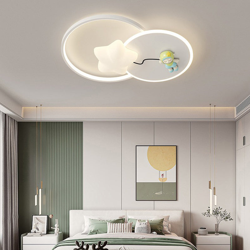 Modern Art Deco Kids Round Cartoon Love Heart Star PE Iron LED Flush Mount Ceiling Light For Bedroom