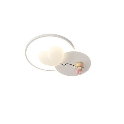 Modern Art Deco Kids Round Cartoon Love Heart Star PE Iron LED Flush Mount Ceiling Light For Bedroom