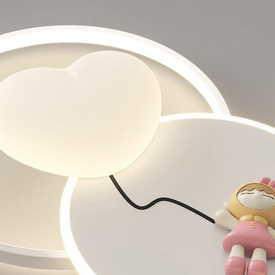 Modern Art Deco Kids Round Cartoon Love Heart Star PE Iron LED Flush Mount Ceiling Light For Bedroom