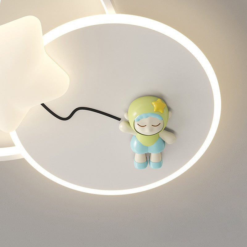 Modern Art Deco Kids Round Cartoon Love Heart Star PE Iron LED Flush Mount Ceiling Light For Bedroom