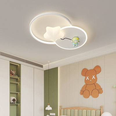 Modern Art Deco Kids Round Cartoon Love Heart Star PE Iron LED Flush Mount Ceiling Light For Bedroom