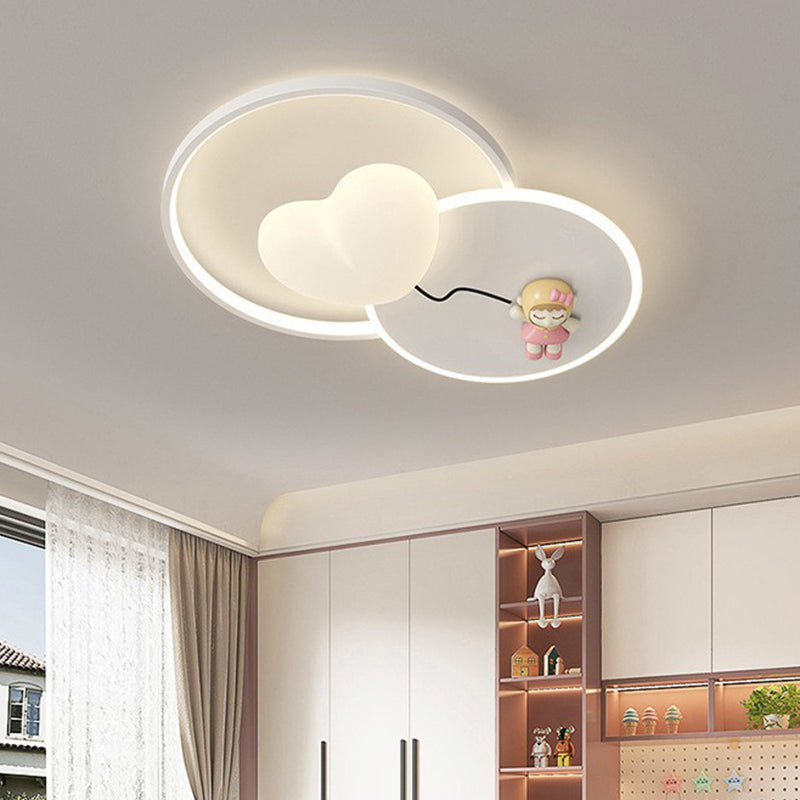 Modern Art Deco Kids Round Cartoon Love Heart Star PE Iron LED Flush Mount Ceiling Light For Bedroom