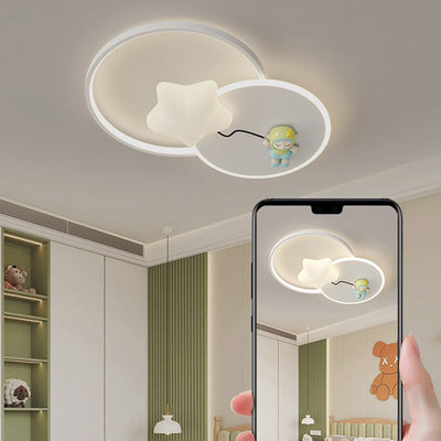 Modern Art Deco Kids Round Cartoon Love Heart Star PE Iron LED Flush Mount Ceiling Light For Bedroom