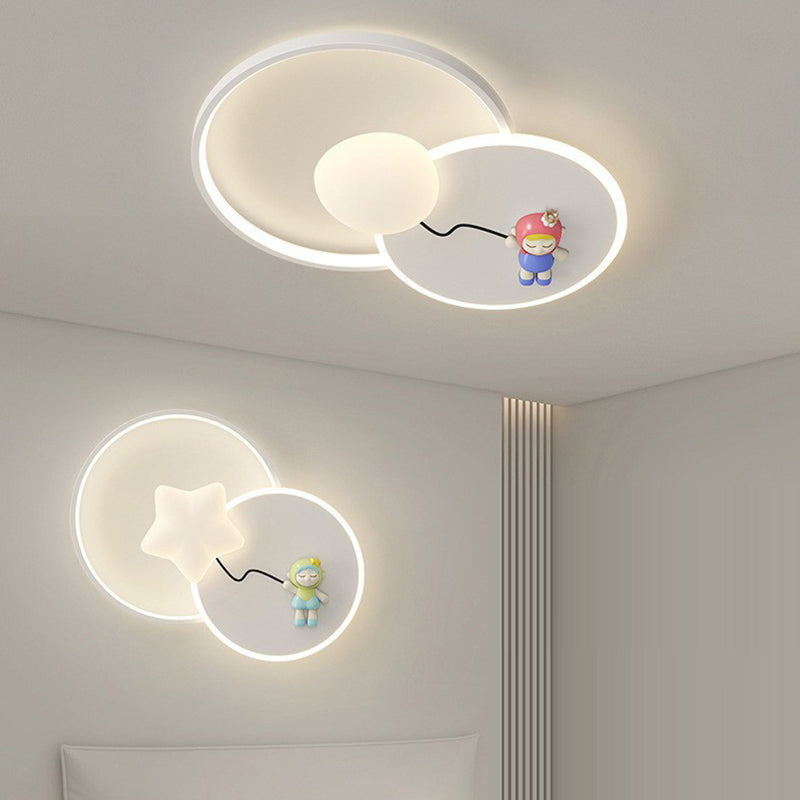 Modern Art Deco Kids Round Cartoon Love Heart Star PE Iron LED Flush Mount Ceiling Light For Bedroom