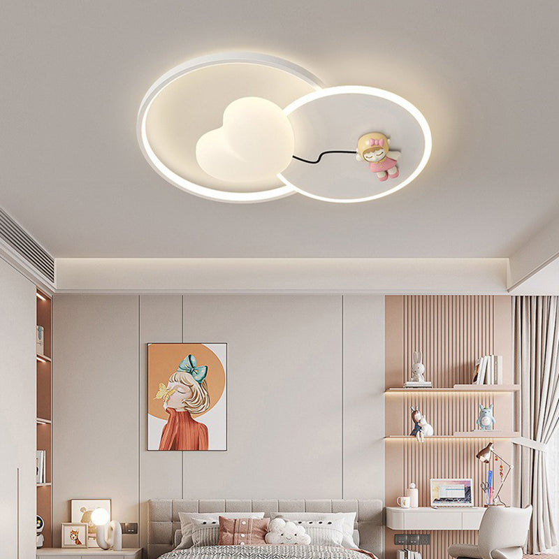 Modern Art Deco Kids Round Cartoon Love Heart Star PE Iron LED Flush Mount Ceiling Light For Bedroom