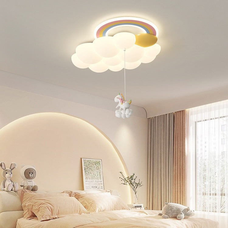 Modern Art Deco Kids Clouds Rainbow Cartoon PE Iron LED Flush Mount Ceiling Light For Living Room