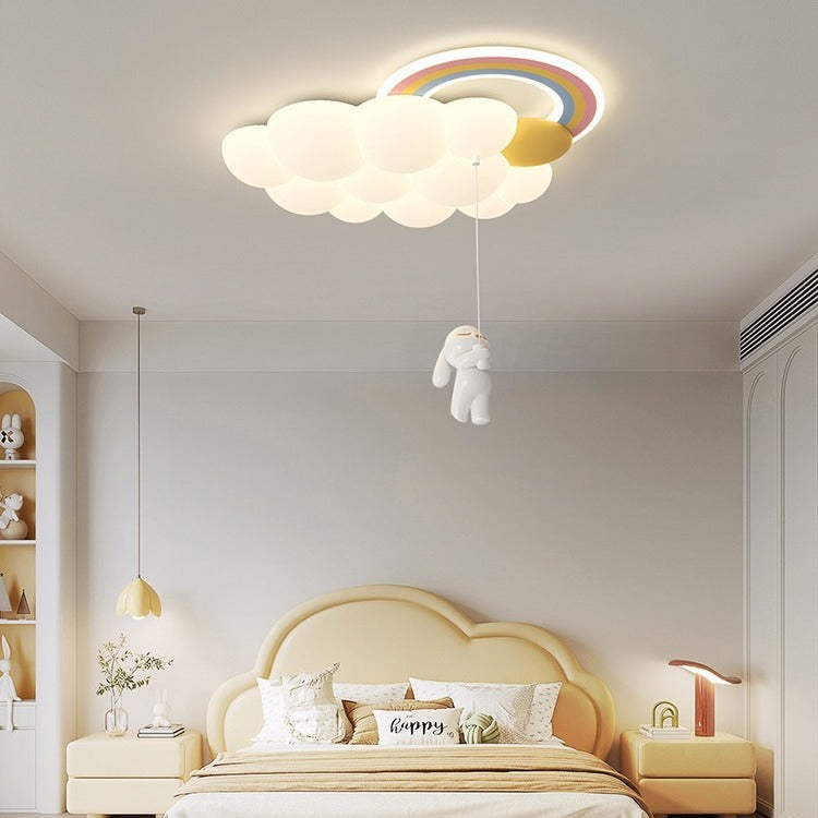 Modern Art Deco Kids Clouds Rainbow Cartoon PE Iron LED Flush Mount Ceiling Light For Living Room