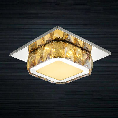 Modern Simplicity Round Square Crystal Stainless Steel LED Flush Mount Ceiling Light For Living Room