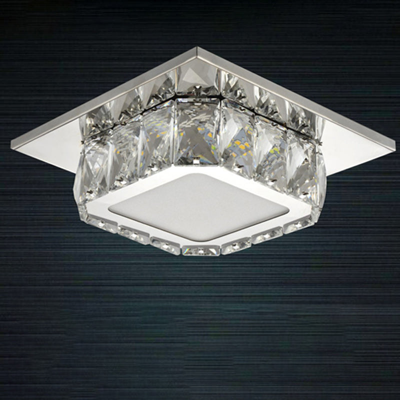 Modern Simplicity Round Square Crystal Stainless Steel LED Flush Mount Ceiling Light For Living Room