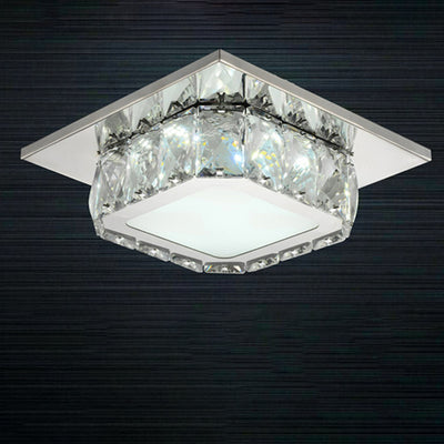 Modern Simplicity Round Square Crystal Stainless Steel LED Flush Mount Ceiling Light For Living Room