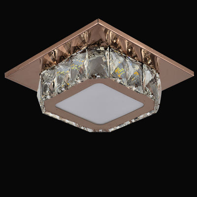 Modern Simplicity Round Square Crystal Stainless Steel LED Flush Mount Ceiling Light For Living Room