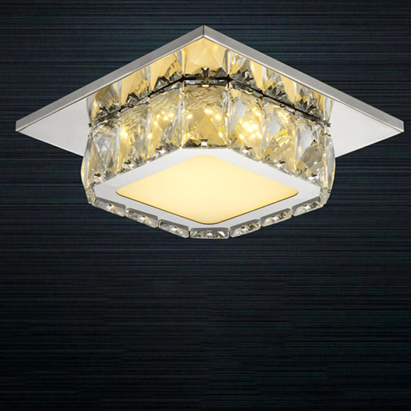 Modern Simplicity Round Square Crystal Stainless Steel LED Flush Mount Ceiling Light For Living Room