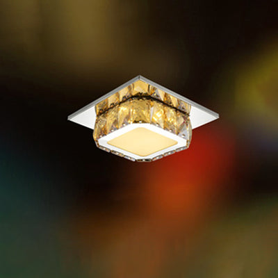 Modern Simplicity Round Square Crystal Stainless Steel LED Flush Mount Ceiling Light For Living Room