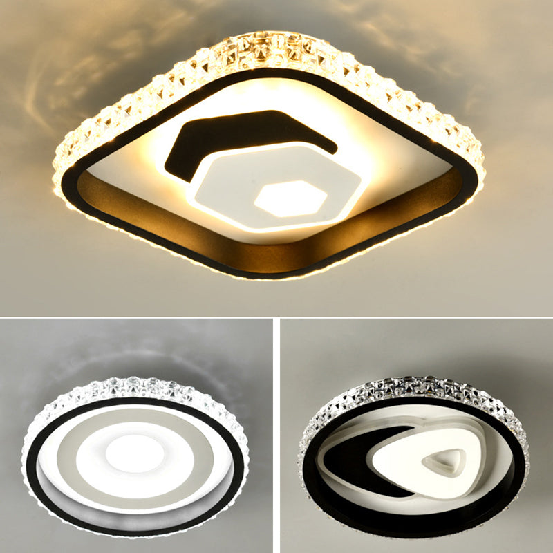 Contemporary Creative Round Square Pattern Acrylic Iron LED Flush Mount Ceiling Light For Living Room