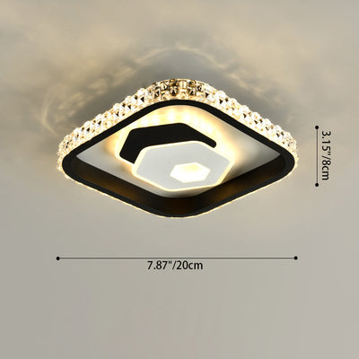 Contemporary Creative Round Square Pattern Acrylic Iron LED Flush Mount Ceiling Light For Living Room