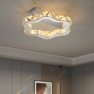 Modern Luxury Floral Wave Crystal Stainless Steel LED Semi-Flush Mount Ceiling Light For Living Room