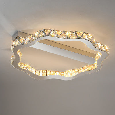 Modern Luxury Floral Wave Crystal Stainless Steel LED Semi-Flush Mount Ceiling Light For Living Room