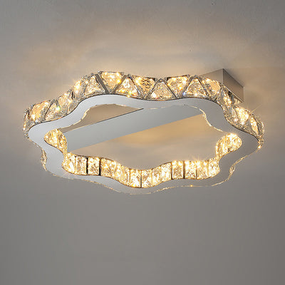 Modern Luxury Floral Wave Crystal Stainless Steel LED Semi-Flush Mount Ceiling Light For Living Room