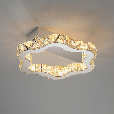 Modern Luxury Floral Wave Crystal Stainless Steel LED Semi-Flush Mount Ceiling Light For Living Room