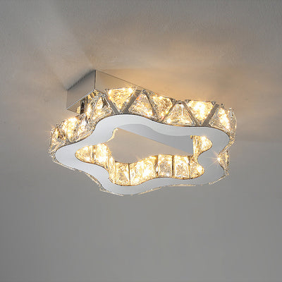 Modern Luxury Floral Wave Crystal Stainless Steel LED Semi-Flush Mount Ceiling Light For Living Room