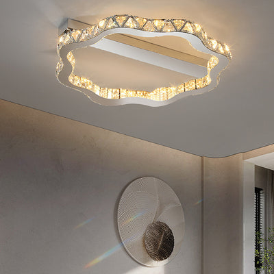 Modern Luxury Floral Wave Crystal Stainless Steel LED Semi-Flush Mount Ceiling Light For Living Room