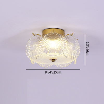 Modern Minimalist Shell Round Crystal Glass Hardware LED Semi-Flush Mount Ceiling Light For Bedroom