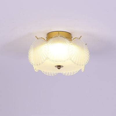 Modern Minimalist Shell Round Crystal Glass Hardware LED Semi-Flush Mount Ceiling Light For Bedroom