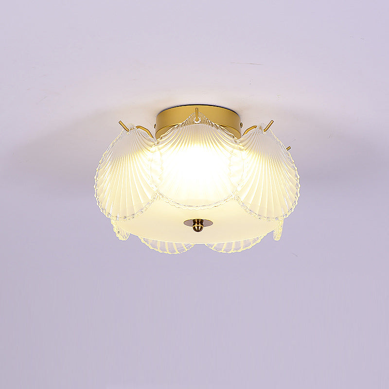 Modern Minimalist Shell Round Crystal Glass Hardware LED Semi-Flush Mount Ceiling Light For Bedroom