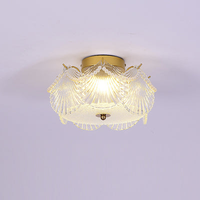 Modern Minimalist Shell Round Crystal Glass Hardware LED Semi-Flush Mount Ceiling Light For Bedroom