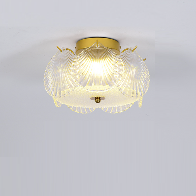 Modern Minimalist Shell Round Crystal Glass Hardware LED Semi-Flush Mount Ceiling Light For Bedroom