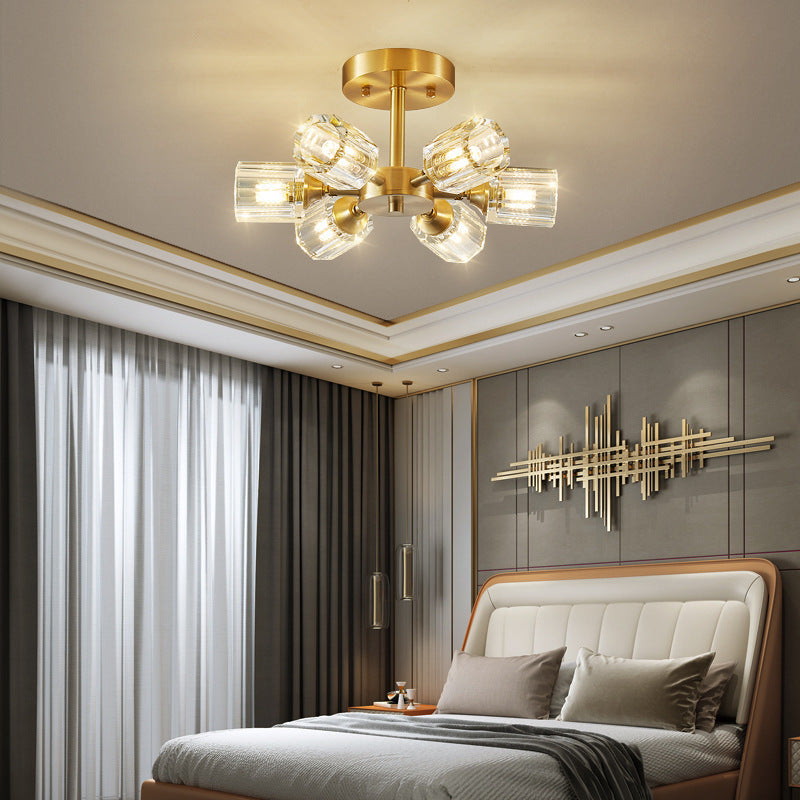 Modern Luxury Branch Square Round Crystal Copper 3/4/5/6 Light Semi-Flush Mount Ceiling Light For Bedroom